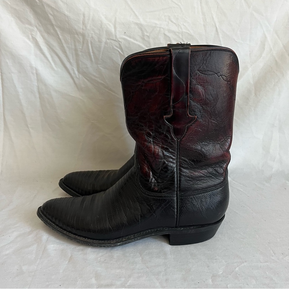 Lucchese Black Cherry Leather Boots Western Cowboy Made In USA Men Size 10.5 - Picture 4 of 16